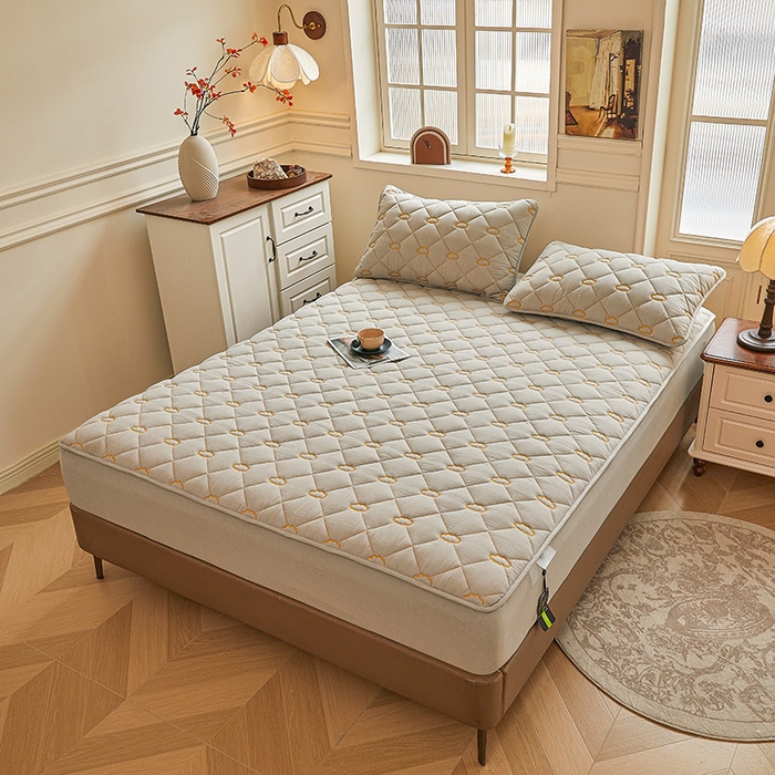 91家纺网 家纺一手货源 找家纺 3C 2024新款云朵全棉水洗棉床笠 云朵 清新灰