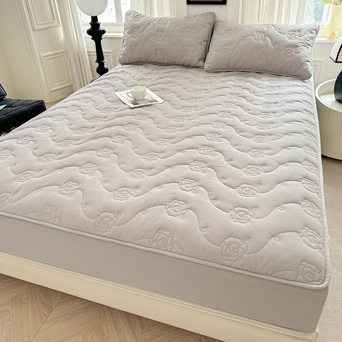 91家纺网 家纺一手货源 找家纺 3C 2024新款全棉水洗棉夹棉玫瑰床笠-花语系列 花语 夜光灰