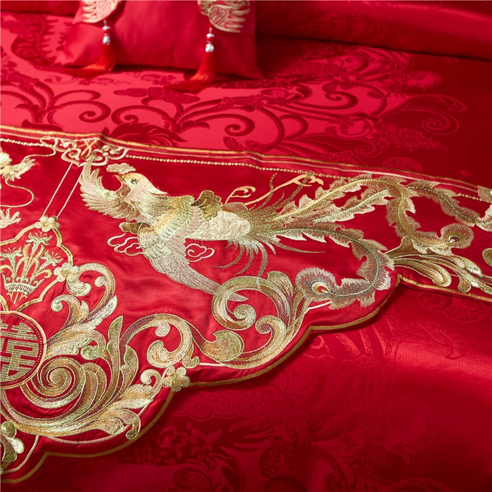 91家纺网 家纺一手货源 找家纺 2023新款100s贡缎提花婚庆多件套系列 凤冠霞帔（新拍2）