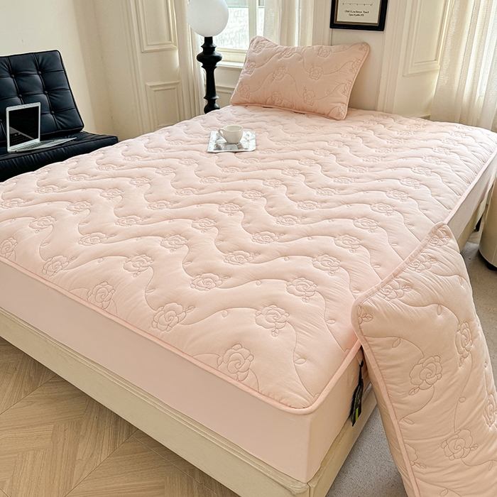 91家纺网 家纺一手货源 找家纺 （总）3C 2024新款全棉水洗棉夹棉玫瑰床笠-花语系列