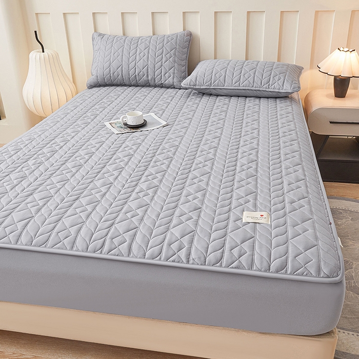 91家纺网 家纺一手货源 找家纺 3C 2025新款A类亲肤夹棉床笠-麦穗格 麦穗格 星辰灰