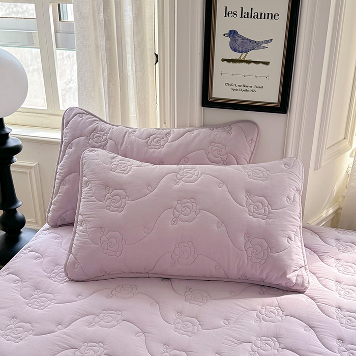 91家纺网 家纺一手货源 找家纺 3C 2024新款全棉水洗棉夹棉玫瑰床笠-花语系列 花语 优雅紫