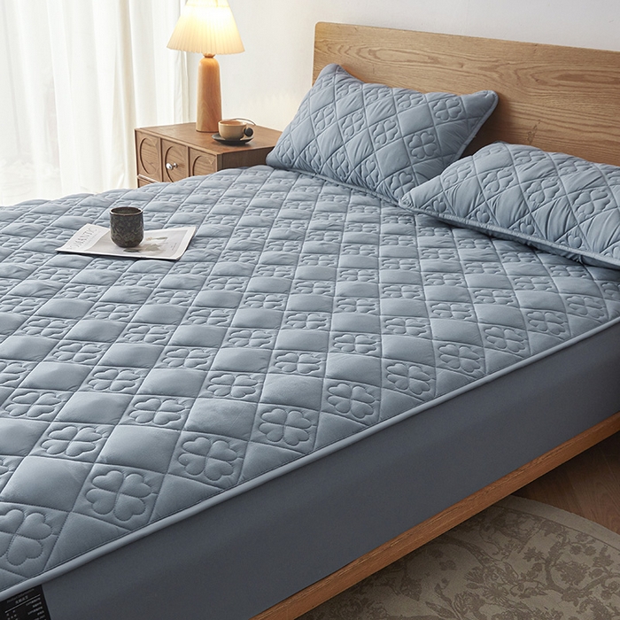 91家纺网 家纺一手货源 找家纺 3C 2025新款A类亲肤夹棉床笠-花叶 花叶 海洋蓝