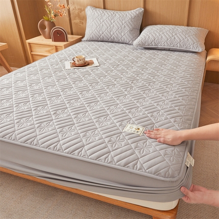 3C 2025新款A类幸运花防水隔脏床笠 幸运花-云雾灰