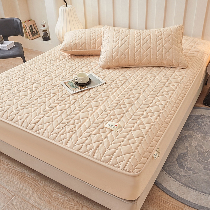 91家纺网 家纺一手货源 找家纺 3C 2025新款A类亲肤夹棉床笠-麦穗格 麦穗格 浅卡其