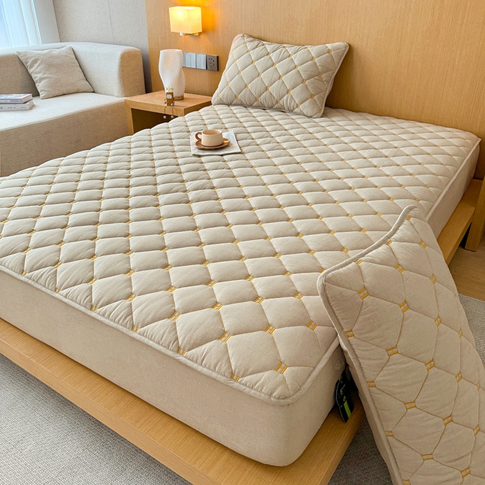 91家纺网 家纺一手货源 找家纺 3C 2024新款H全棉水洗棉床笠 清新灰