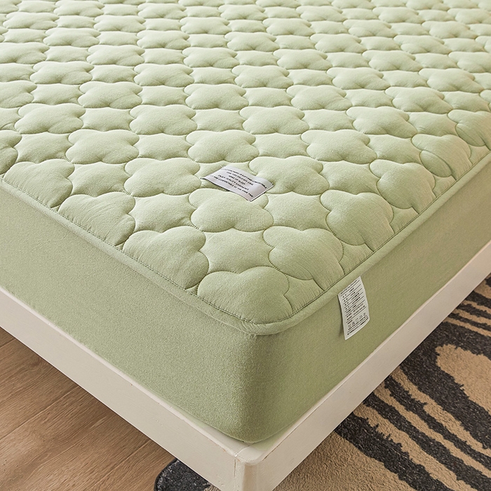 91家纺网 家纺一手货源 找家纺 3C 2025新款全棉水洗棉夹棉床笠-梦屿系列 梦屿 抹茶绿