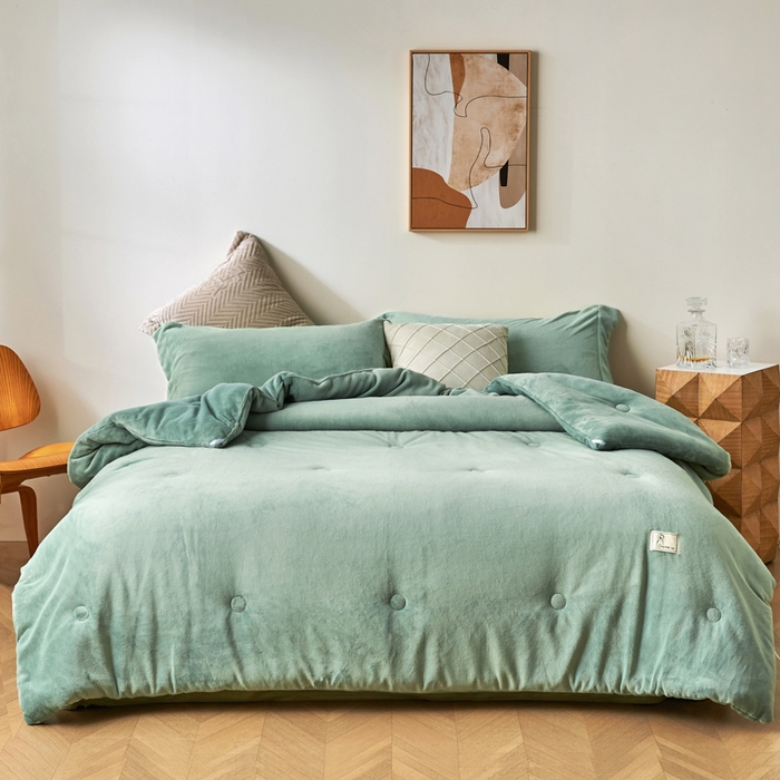 91家纺网 家纺一手货源 找家纺 法芙娜 2025新款牛奶绒懒人被 绿色