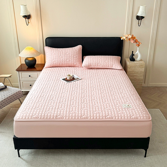 91家纺网 家纺一手货源 找家纺 3C 2025新款A类亲肤夹棉床笠-小云朵 小云朵 胭脂粉