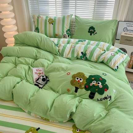 91家纺网 家纺一手货源 找家纺 （总）（买家秀 爆款花型长期款不断货）A类ins风水洗棉四件套云朵棉毛巾绣四件套水洗棉床笠四件套绣花四件套