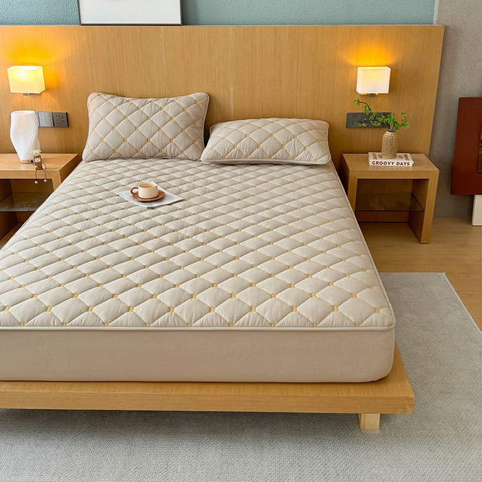 91家纺网 家纺一手货源 找家纺 3C 2024新款H全棉水洗棉床笠 清新灰