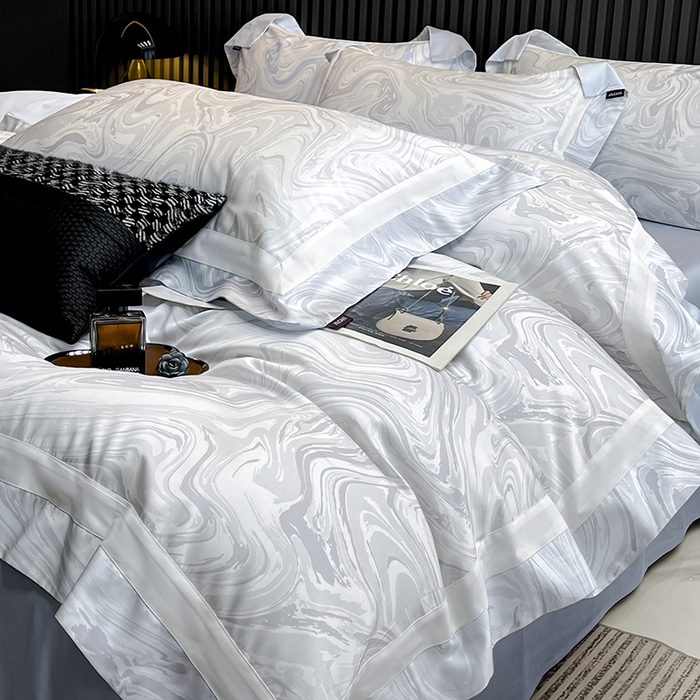 91家纺网 家纺一手货源 找家纺 春夏爆款全棉数码印花四件套纯棉轻奢风长绒棉床单被套时尚床上用品浮影 SM浮影-雅士灰