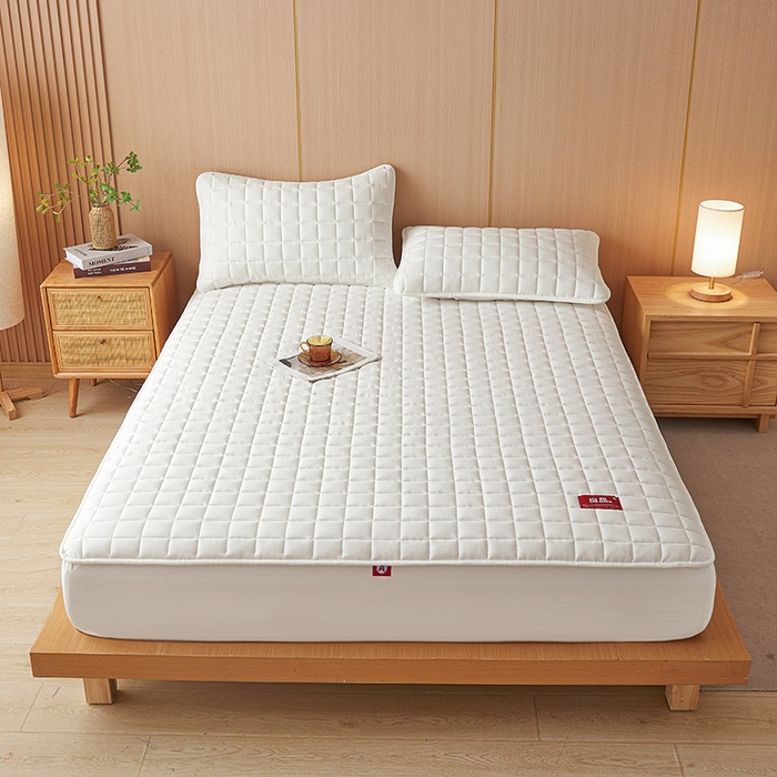 91家纺网 家纺一手货源 找家纺 3C 2025新款全棉水洗棉夹棉床笠-良品 良品 珍珠白