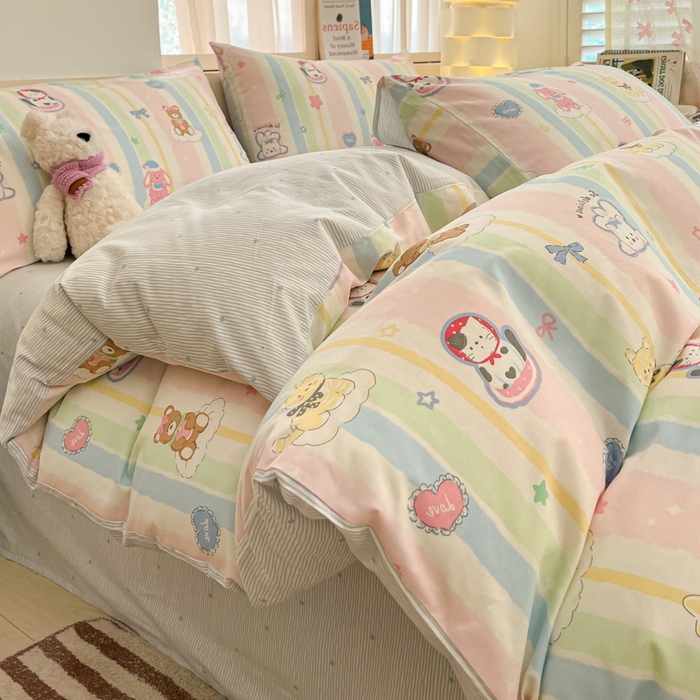 91家纺网 家纺一手货源 找家纺 2025新款全棉卡通小清新系列四件套 甜宠蜜语