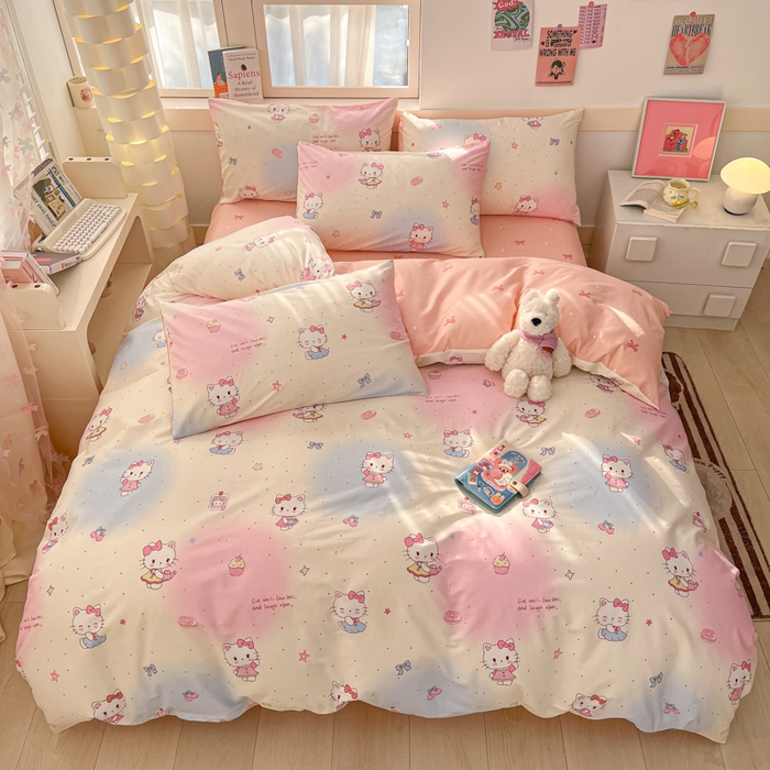 91家纺网 家纺一手货源 找家纺 2025新款全棉卡通小清新系列四件套 甜喵