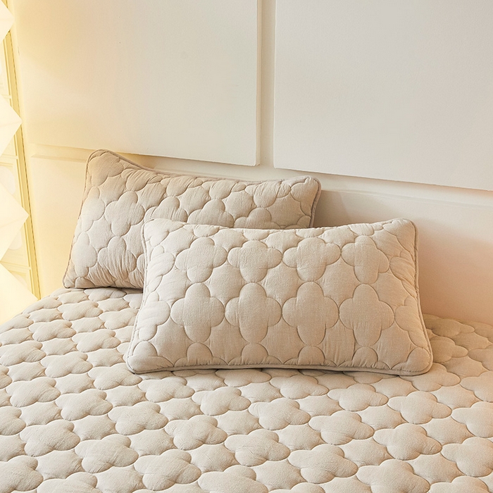 91家纺网 家纺一手货源 找家纺 3C 2025新款全棉水洗棉夹棉床笠-梦屿系列 梦屿 清新灰