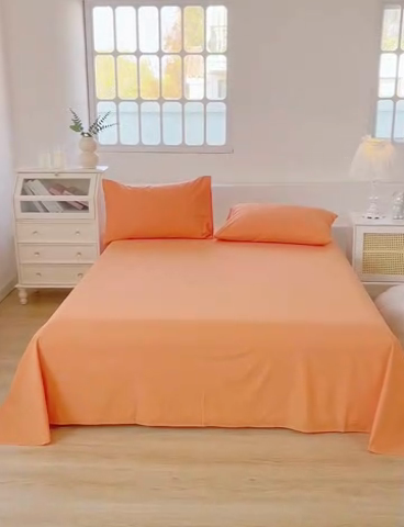 91家纺网 家纺一手货源 找家纺 2025新款全棉A类母婴级水洗棉纯棉床单纯色系列单品 马丁桔