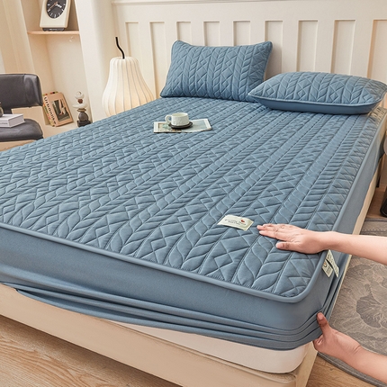 3C 2025新款A类亲肤夹棉床笠-麦穗格 麦穗格 深海蓝