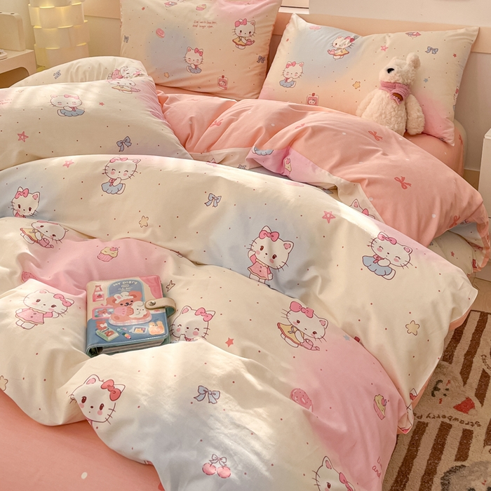 91家纺网 家纺一手货源 找家纺 2025新款全棉卡通小清新系列四件套 甜喵