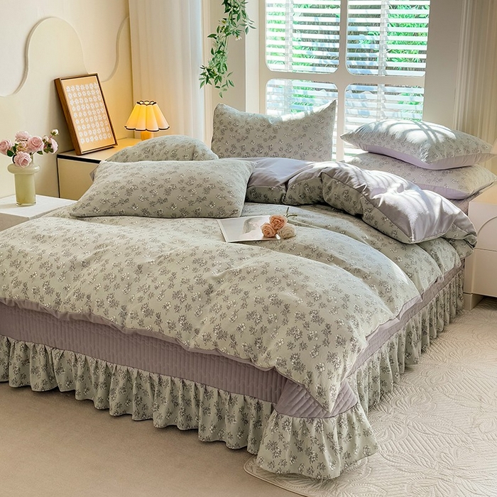 91家纺网 家纺一手货源 找家纺 韩约家纺 2025新款简约款1针织双层纱床盖四件套 婉君（简约款）