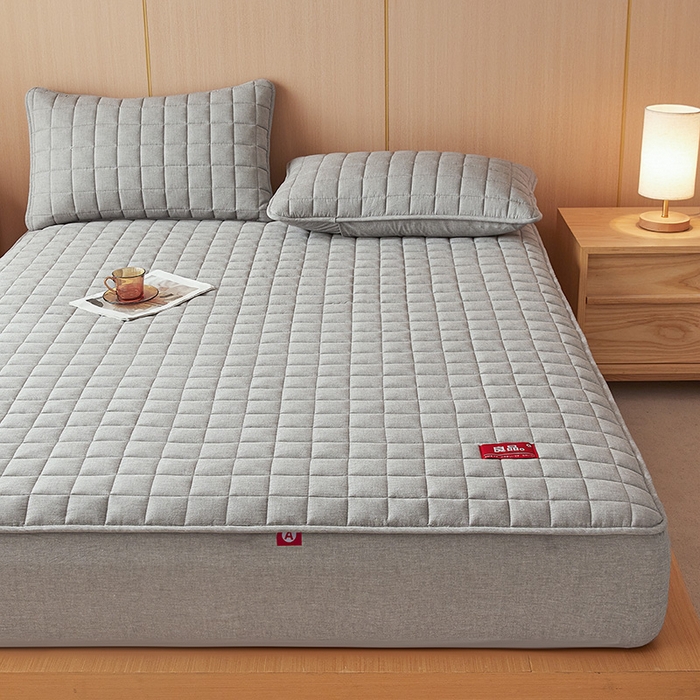 91家纺网 家纺一手货源 找家纺 3C 2025新款全棉水洗棉夹棉床笠-良品 良品 冰山灰