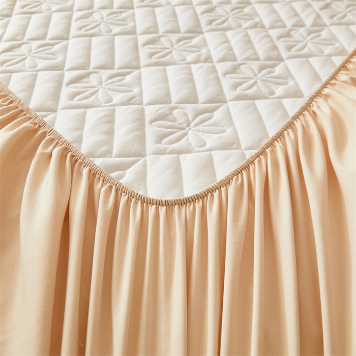 91家纺网 家纺一手货源 找家纺 3C 2025新款A类幸运花防水隔脏床笠 幸运花-浅卡其