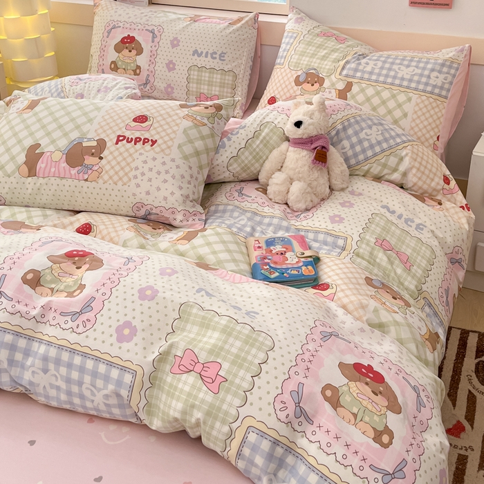 91家纺网 家纺一手货源 找家纺 2025新款全棉卡通小清新系列四件套 趴趴乐园