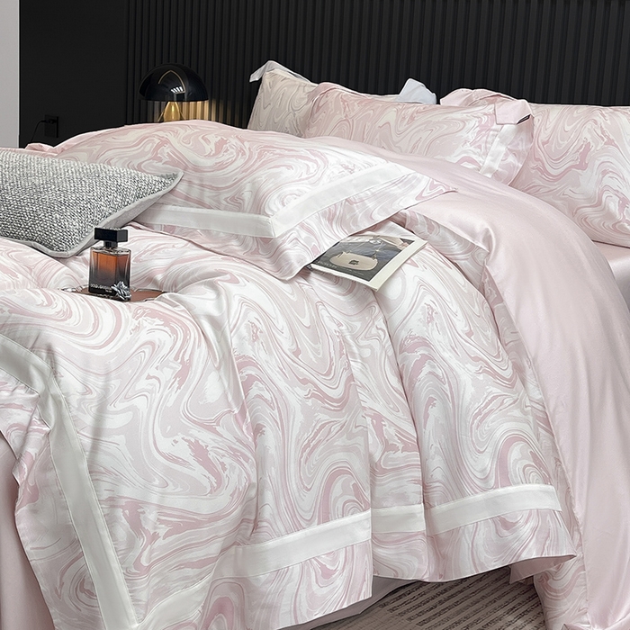 91家纺网 家纺一手货源 找家纺 春夏爆款全棉数码印花四件套纯棉轻奢风长绒棉床单被套时尚床上用品浮影 SM浮影-静谧粉