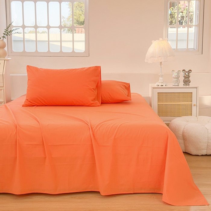 91家纺网 家纺一手货源 找家纺 2025新款全棉A类母婴级水洗棉纯棉床单纯色系列单品 马丁桔