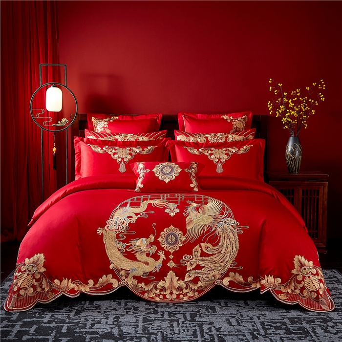 91家纺网 家纺一手货源 找家纺 2023新款120s提花长绒棉婚庆多件套系列 花好月圆