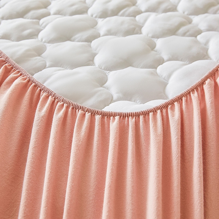 91家纺网 家纺一手货源 找家纺 3C 2025新款全棉水洗棉夹棉床笠-梦屿系列 梦屿 浅豆沙