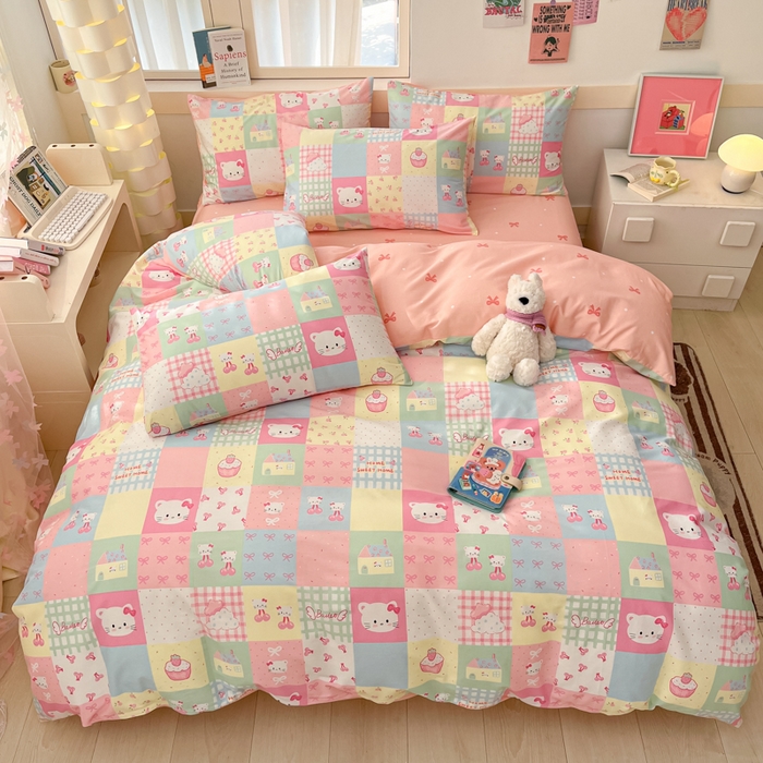 91家纺网 家纺一手货源 找家纺 2025新款全棉卡通小清新系列四件套 可爱喵喵