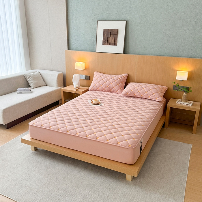 91家纺网 家纺一手货源 找家纺 3C 2024新款H全棉水洗棉床笠 浅豆沙