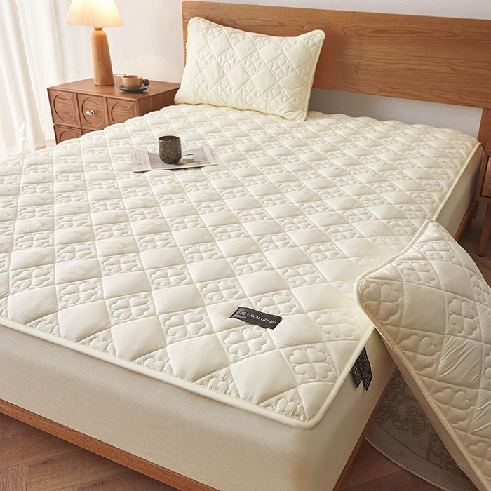 91家纺网 家纺一手货源 找家纺 3C 2025新款A类亲肤夹棉床笠-花叶 花叶 珍珠白