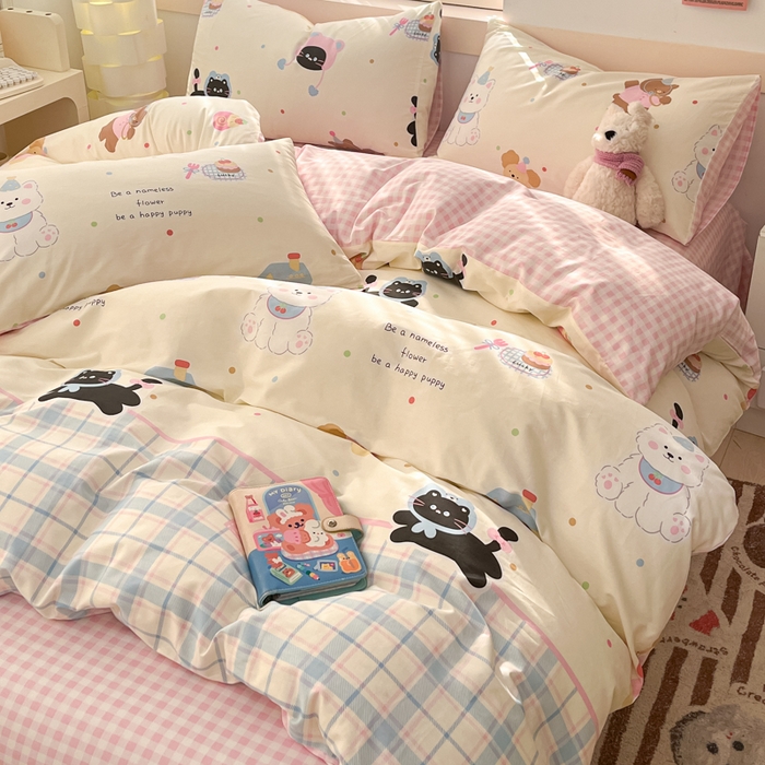 91家纺网 家纺一手货源 找家纺 2025新款全棉卡通小清新系列四件套 萌趣彩虹糖