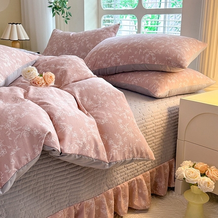 91家纺网 家纺一手货源 找家纺 （总）韩约家纺 2025新款简约款1针织双层纱床盖四件套