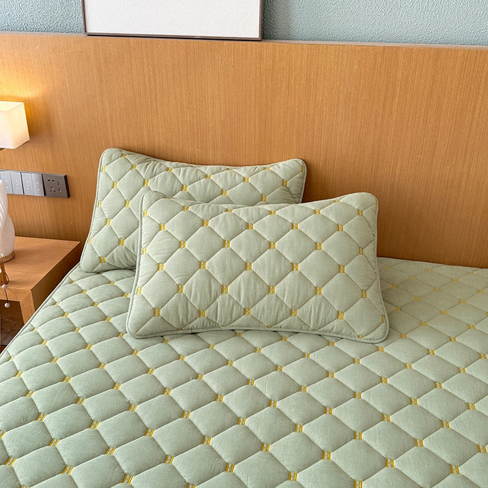 91家纺网 家纺一手货源 找家纺 3C 2024新款H全棉水洗棉床笠 抹茶绿