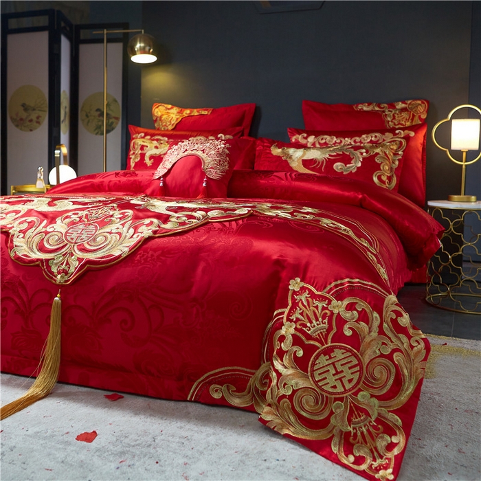 91家纺网 家纺一手货源 找家纺 2023新款100s贡缎提花婚庆多件套系列 凤冠霞帔（新拍2）