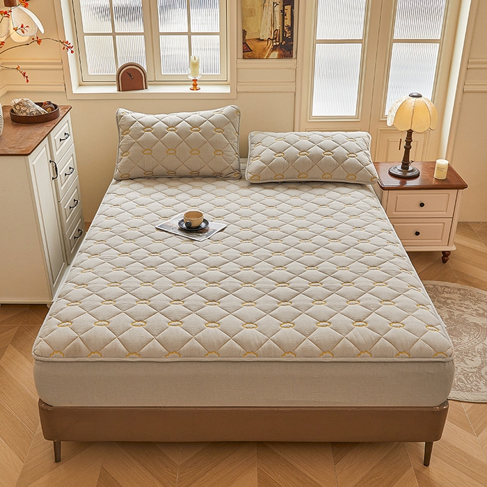 91家纺网 家纺一手货源 找家纺 3C 2024新款云朵全棉水洗棉床笠 云朵 清新灰