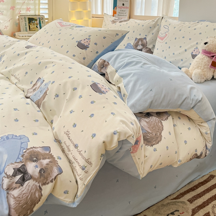 91家纺网 家纺一手货源 找家纺 2025新款全棉卡通小清新系列四件套 奶油甜宠