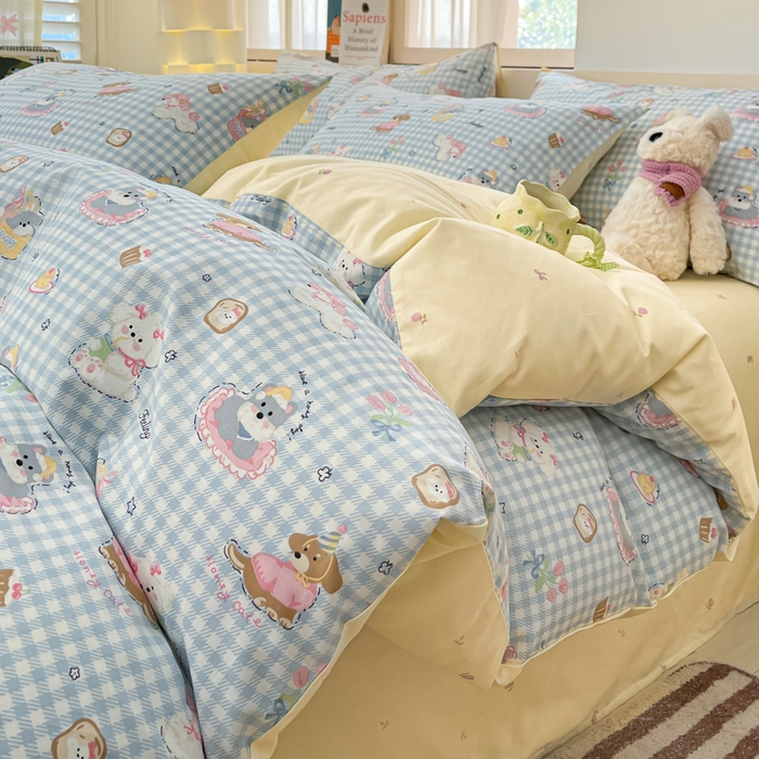 91家纺网 家纺一手货源 找家纺 2025新款全棉卡通小清新系列四件套 可爱贝贝