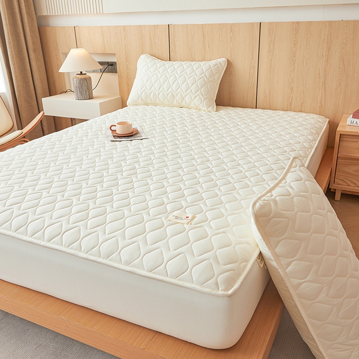 91家纺网 家纺一手货源 找家纺 3C 2025新款A类菱形格防水隔脏床笠-卡诺 卡诺-肤白