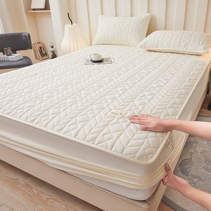 3C 2025新款A类亲肤夹棉床笠-麦穗格 麦穗格 云朵白