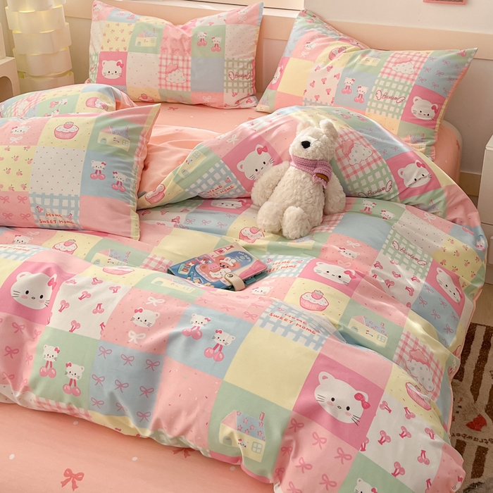 91家纺网 家纺一手货源 找家纺 2025新款全棉卡通小清新系列四件套 可爱喵喵