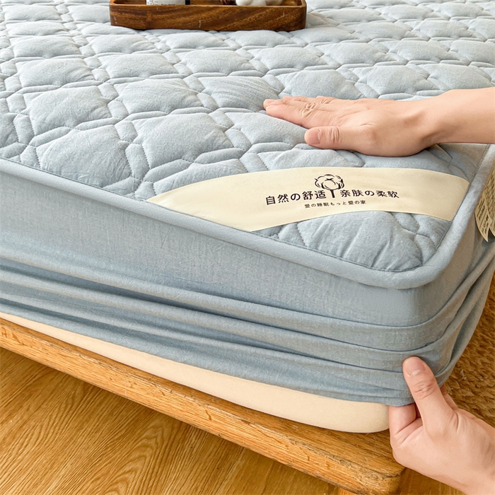 91家纺网 家纺一手货源 找家纺 3C 2024新款A类全棉抗菌防水床笠 全棉防水-浅蓝色