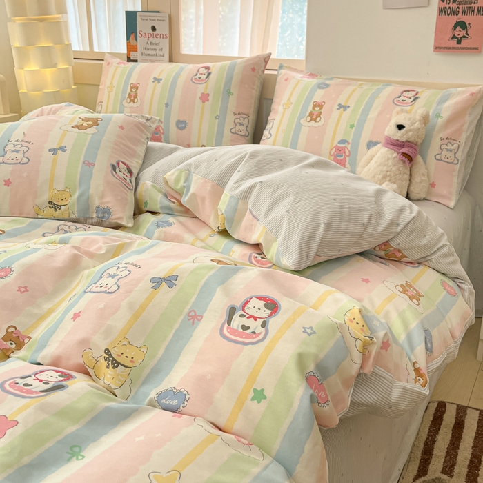 91家纺网 家纺一手货源 找家纺 2025新款全棉卡通小清新系列四件套 甜宠蜜语