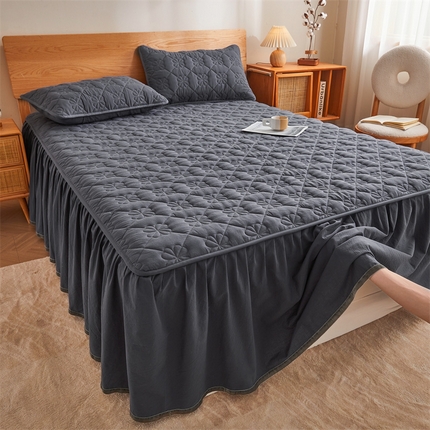 3C 2024新款全棉水洗棉夹棉床裙-四叶草系列 四叶草-夜光灰