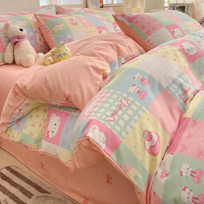 91家纺网 家纺一手货源 找家纺 2025新款全棉卡通小清新系列四件套 可爱喵喵