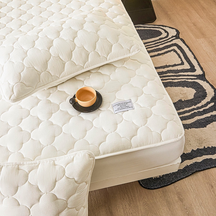 91家纺网 家纺一手货源 找家纺 3C 2025新款全棉水洗棉夹棉床笠-梦屿系列 梦屿 珍珠白