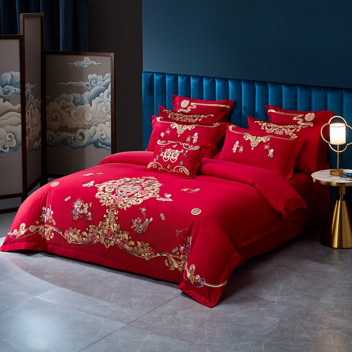 91家纺网 家纺一手货源 找家纺 东方合美（原：皇家传奇） 2023新款40s全工艺喷气刺绣纯棉婚庆多件套-系列三 多子多福